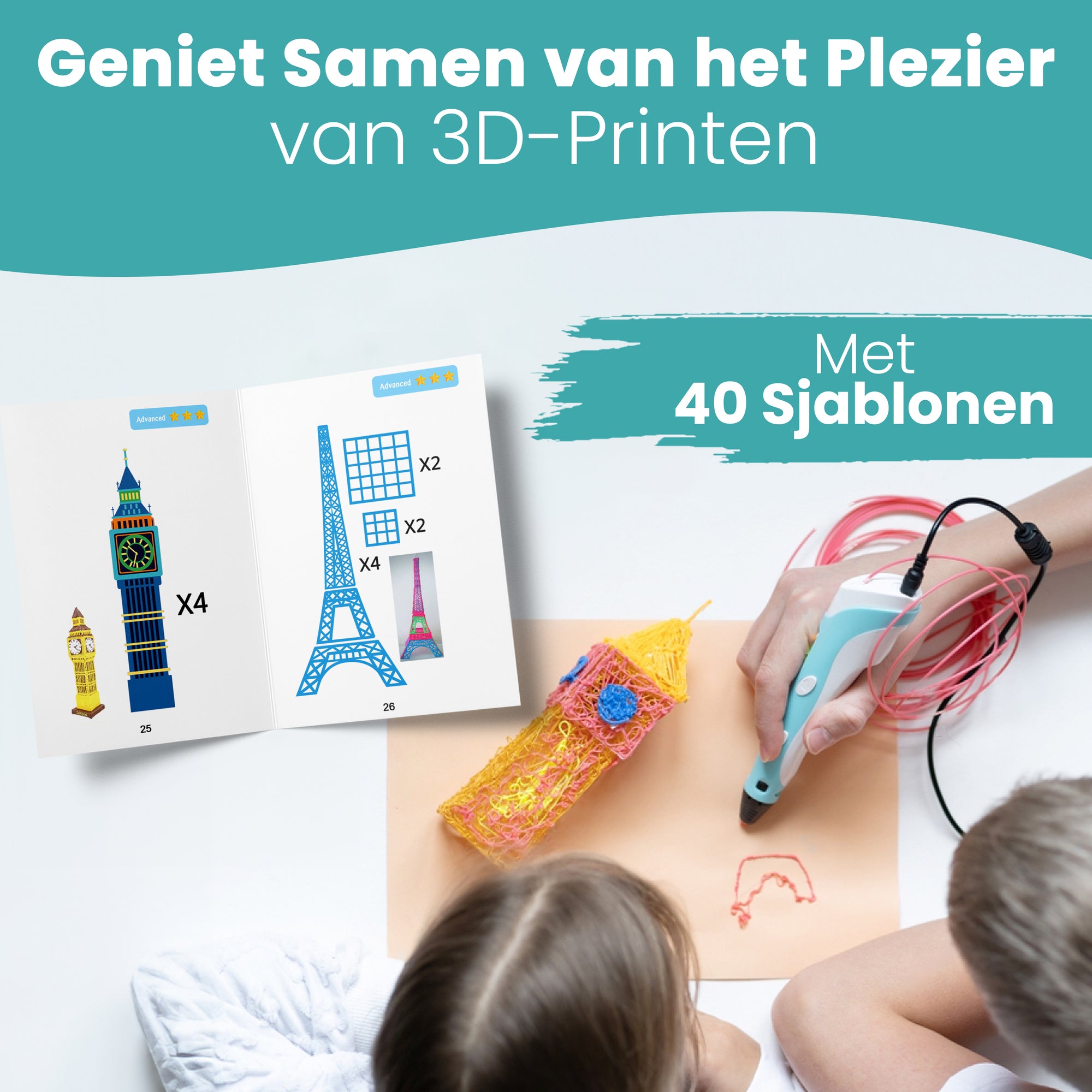 3D Pen Tegnebog XXL - 40 skabeloner - inkl