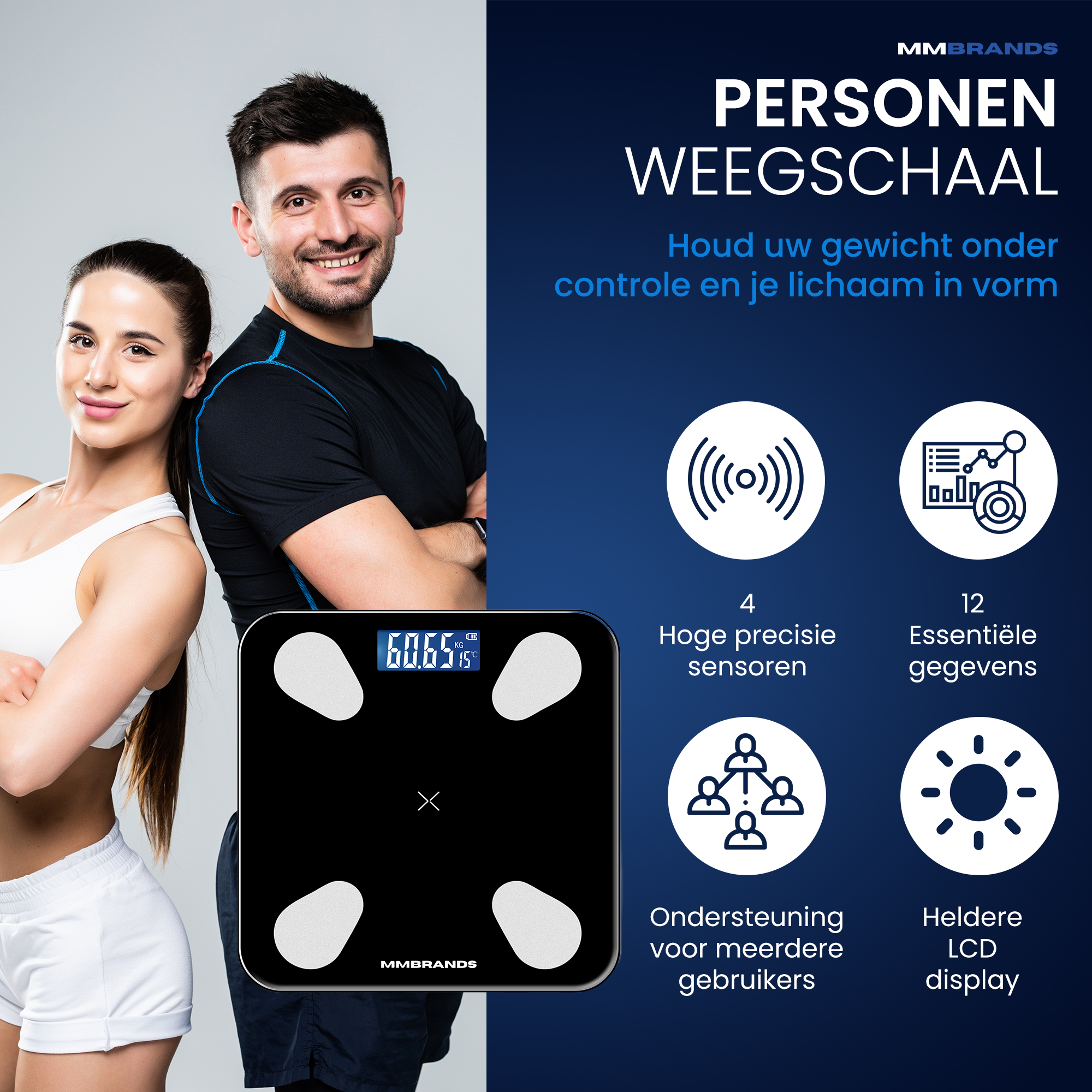 Digitale Personen Weegschaal met Lichaamsanalyse - Zwart